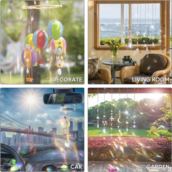 Boho Crystal Suncatcher Moon Chain Pendant Prisms for Window Party Garden Decor - Picture 4 of 7